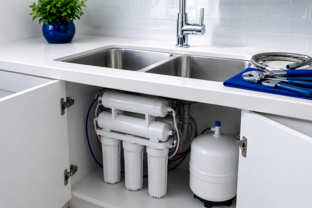 Reverse osmosis water filtration installation